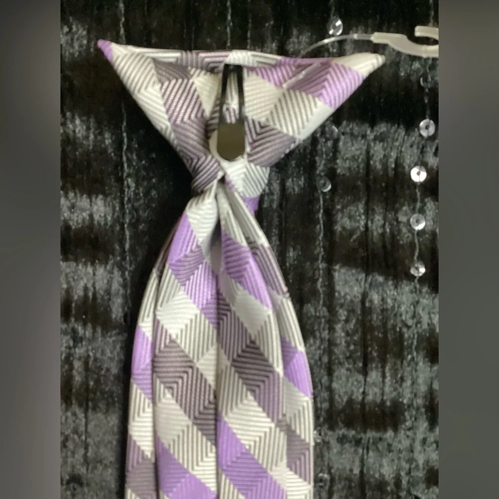 Sears Purple and Gray Kids Checkered Clip On Tie
